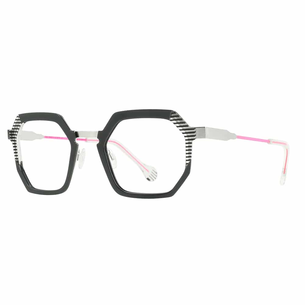Octagonal Rectangle Optical In Combo Of Black, Silver And Pink.