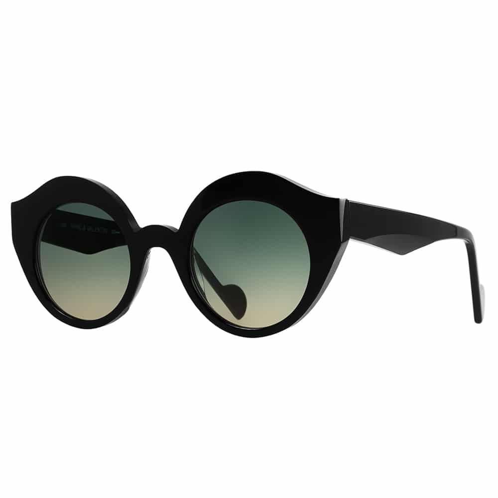 Black Acetate Sunglasses With Green Gradient Mirrors.