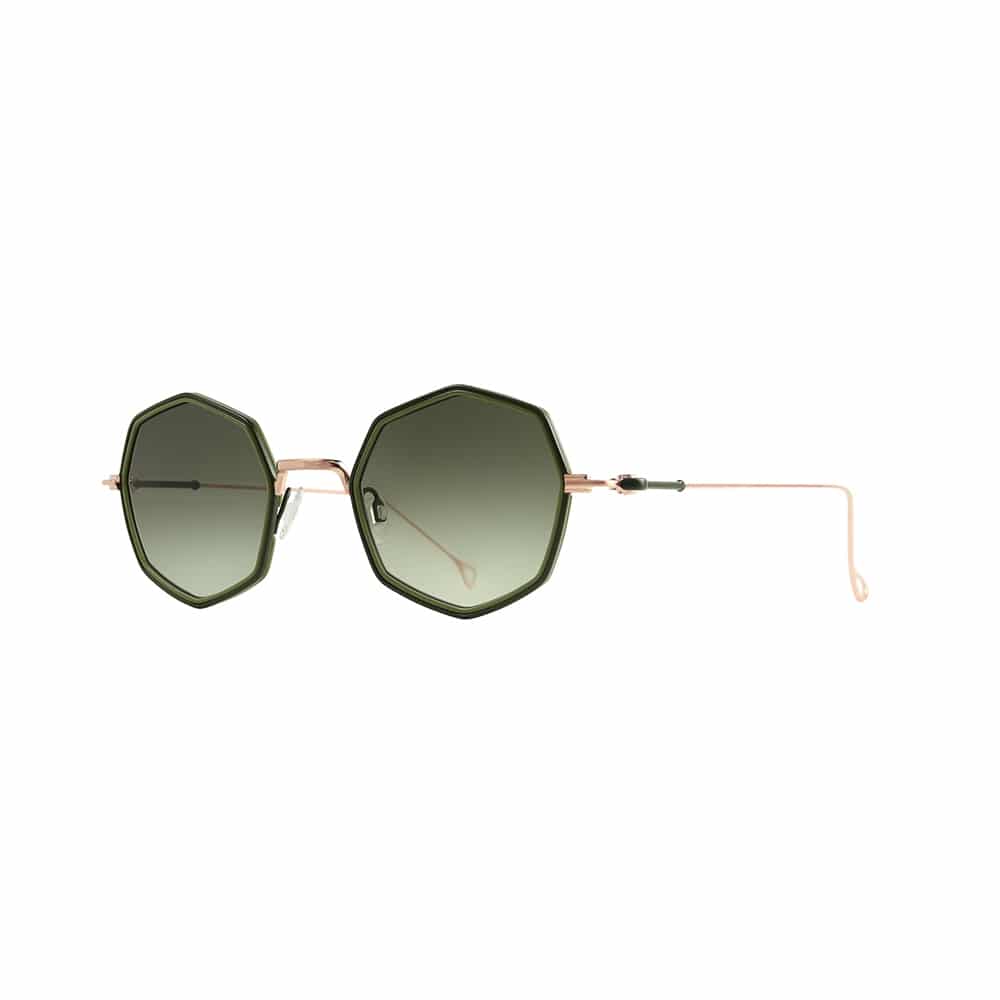 Metal Sunglasses In Olive Green Frame And Olive Green Gradient Mirror.