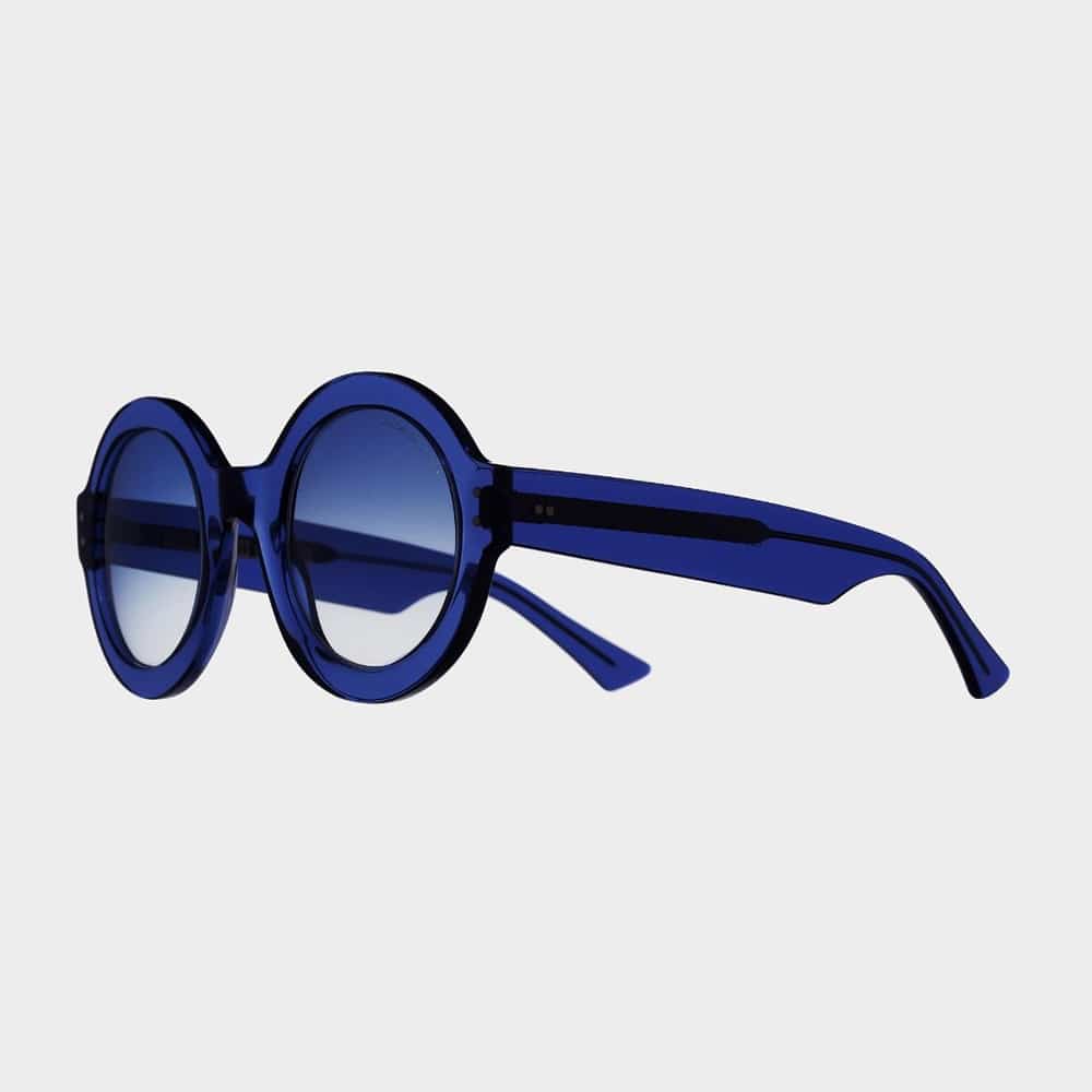 Acetate Round Sunglasses in Russian Blue Frame And Russian Blue Gradient mirrors.