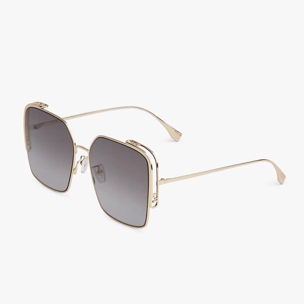 Square O’Clock Sunglasses In Gold-Coloured Metal And Grey Gradient Lenses.