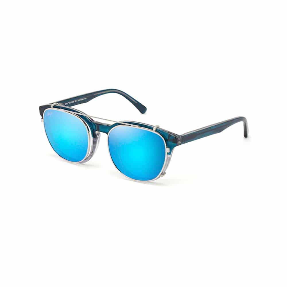 Blue Fade to Crystal Acetate Frame With Clip-On Blue Hawaii Lenses.