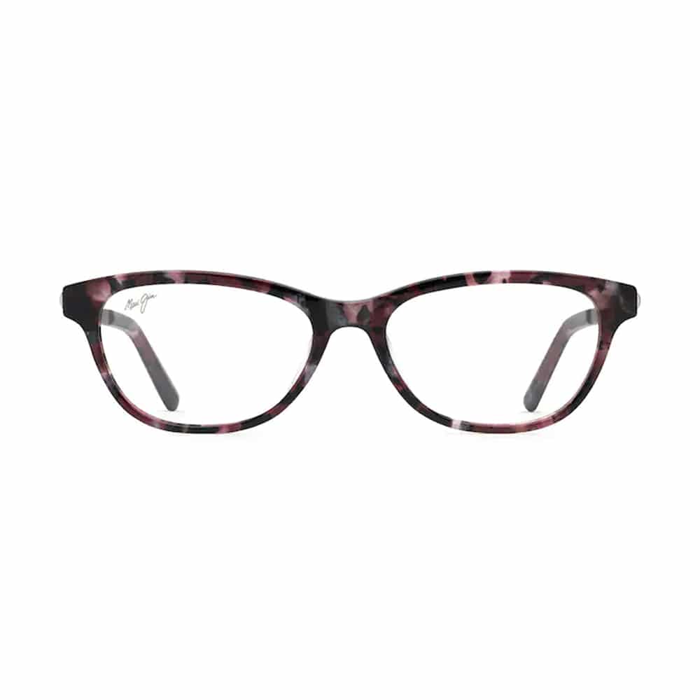 Mauve Tortoise Frame With Silver Temples & Clear Lenses.