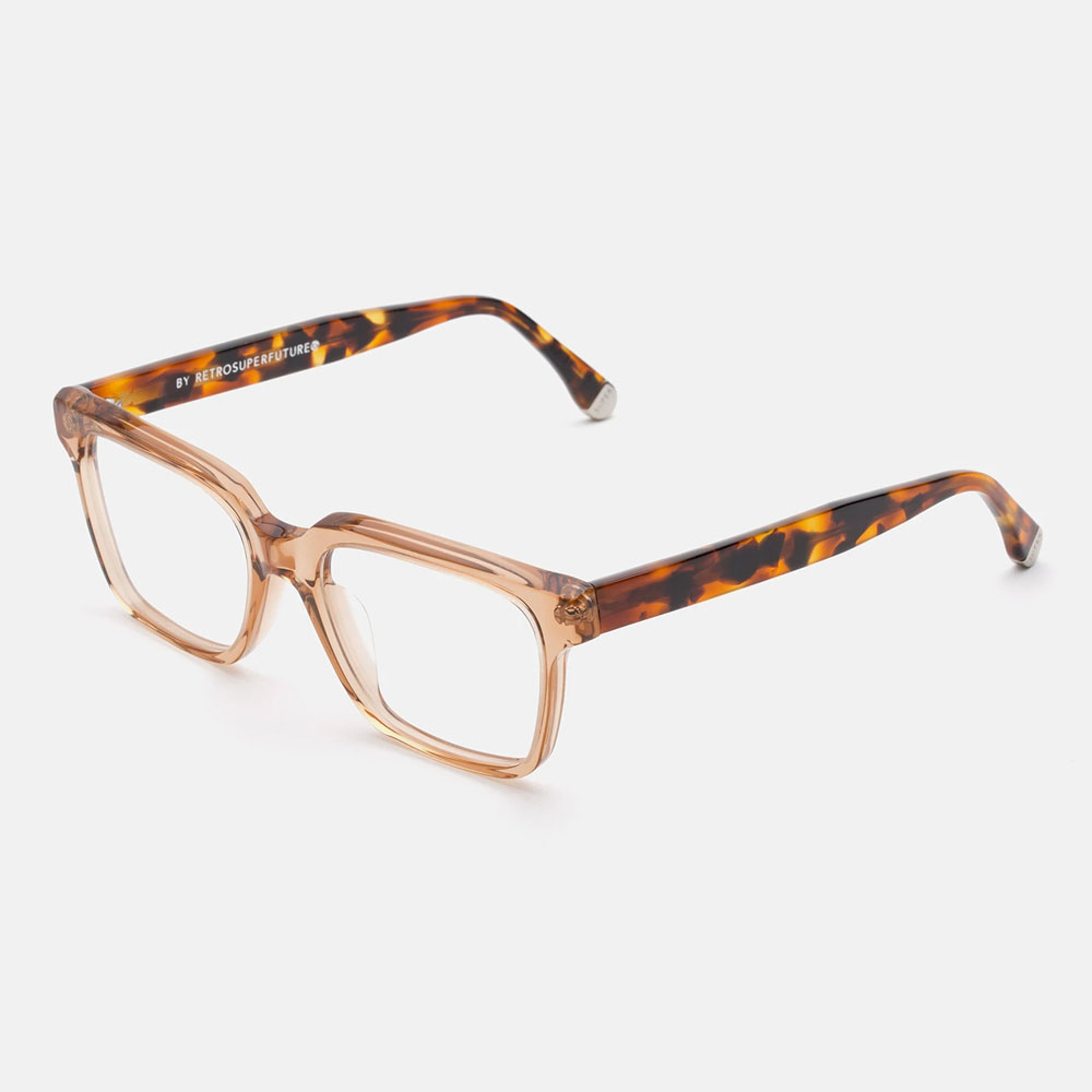 Brown Crystal Acetate Frame With Havana Acetate Temples & Golden Temple Tips.