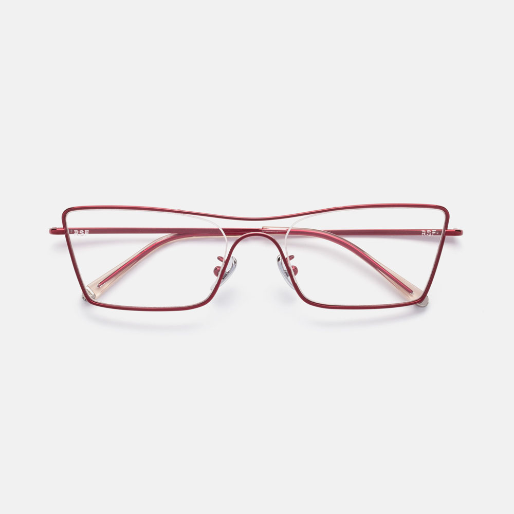 Bold Red Chromatic Finish Metal Frame With Transparent Temple Tips.