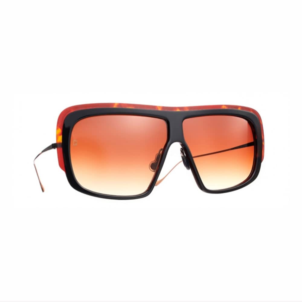 Black/Tortoise Acetate Frame With Dark Orange Gradient Lenses.