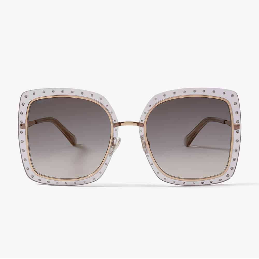 Rose Gold Stainless Steel Frame With Grey-Shaded Lenses.