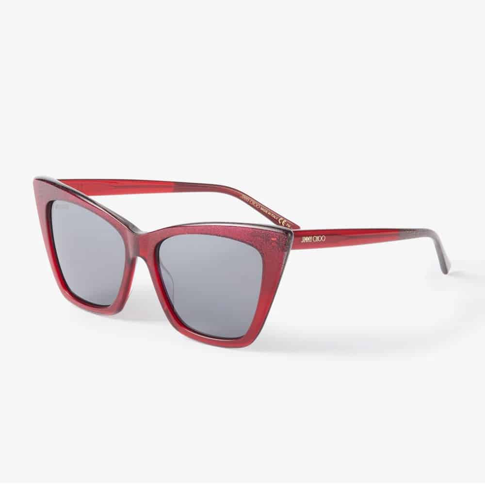 Red Acetate Frame With Black Flash Lenses.