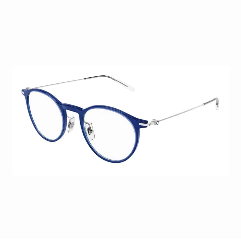 Transparent Blue Colored Acetate Frame With Silver Metal Temples.
