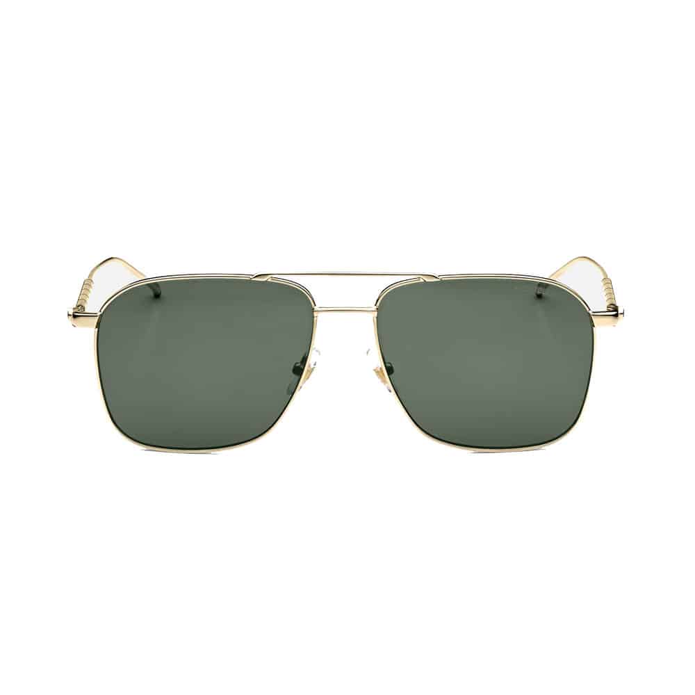 Gold Colored Metal Frame With Green Lenses.