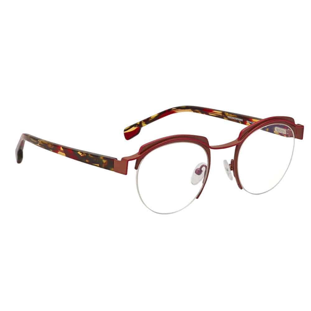 Rasberry Brown Metal Frame With Ecaille Multi Acetate Mazzucchelli Temples.